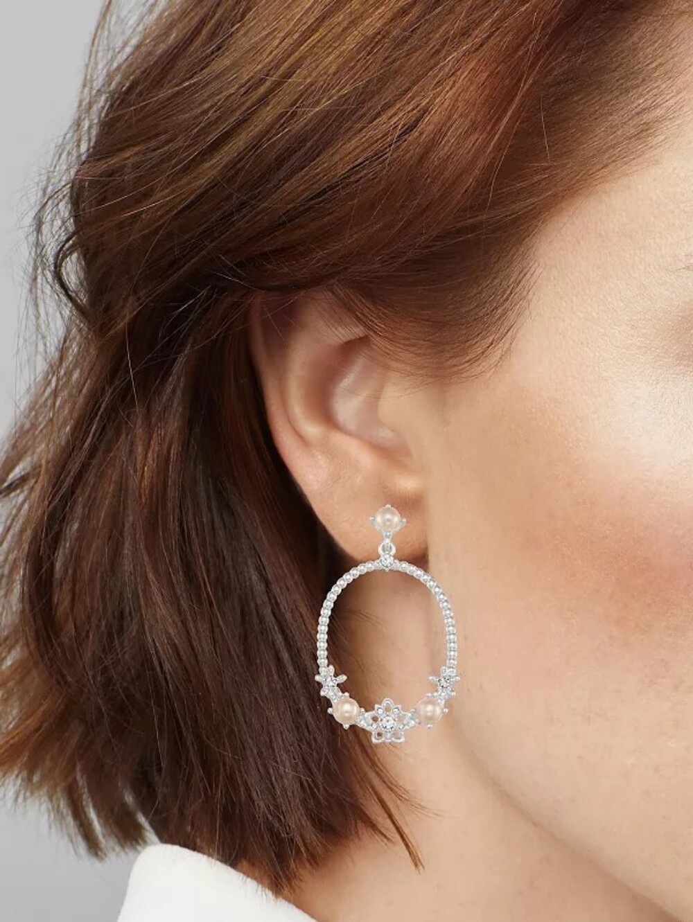 You're Invited Silver Tone Simulated Pink Pearl & Crystal Round Drop Earrings